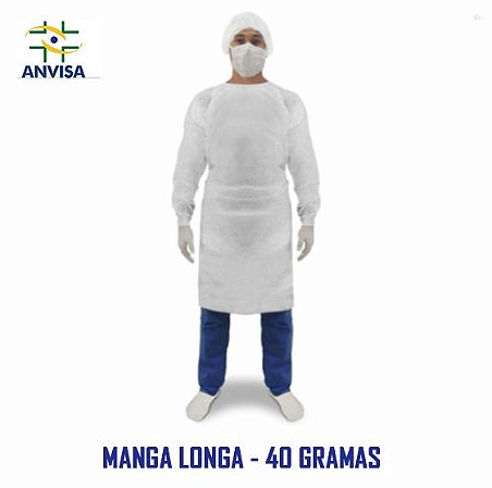 AVENTAL DESCARTÁVEL MANGA LONGA COM ELÁSTICO C/ 10 UNIDADES GRAMATURA 40G - ANVISA