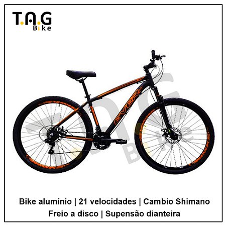 Bicicleta aluminio  21 vel.  cambio Shimano - Freio a disco mecânico - Suspensão dianteira