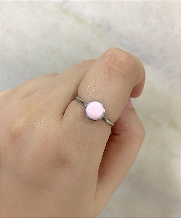 Anel de aço bolinha rosa