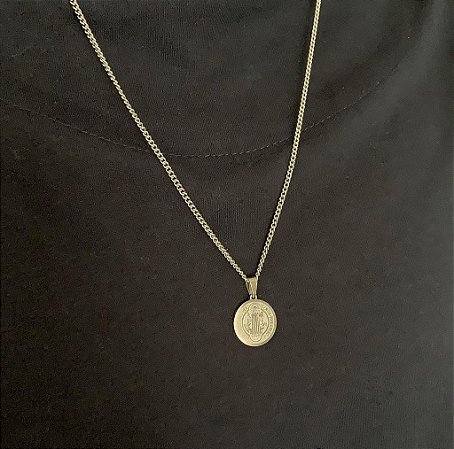 Colar de aço medalha São Bento