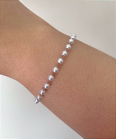 Pulseira de aço mini pérolas