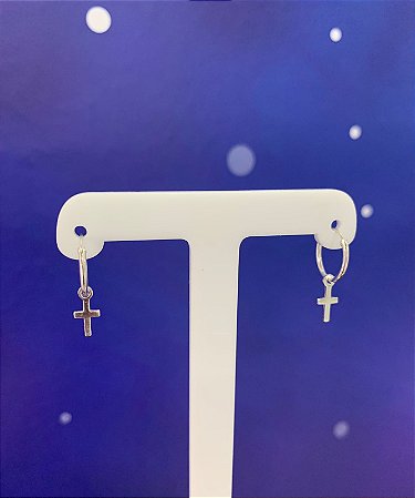 Brinco de prata mini argolinha com cruz menor
