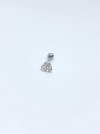 Piercing de prata tragus/helix coração cravejado