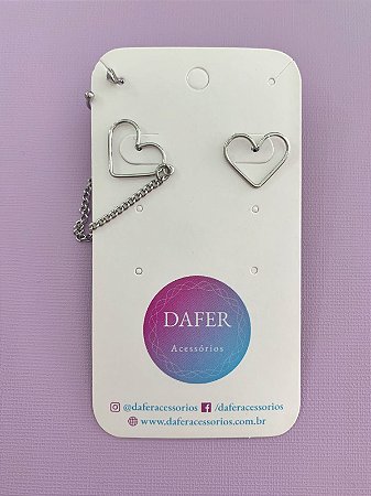 Piercing fake de aço coração vazado com corrente