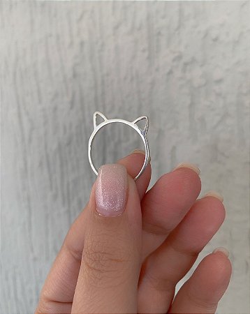 Anel de prata orelha gatinho