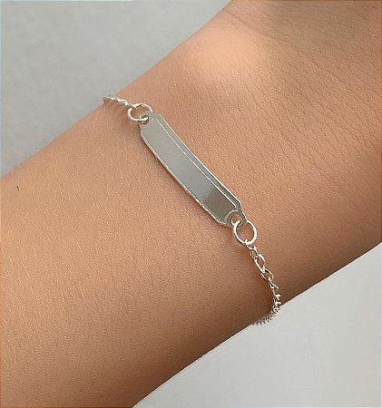 Pulseira de prata infantil placa simples