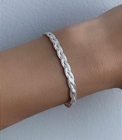 Pulseira de prata trançada 3 fitas