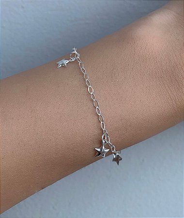 Pulseira de prata estrelas lisas