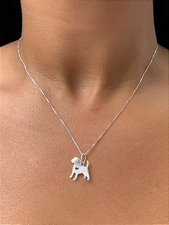Colar de prata cachorrinho com coração