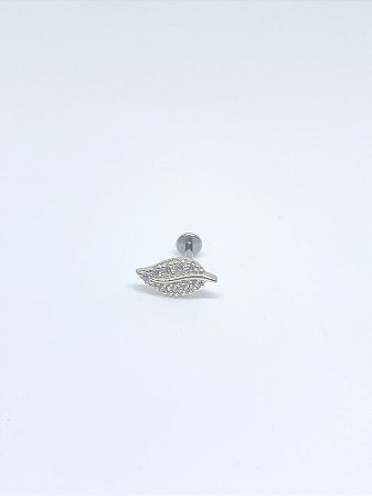 Piercing de prata folha cravejada grande tragus /helix