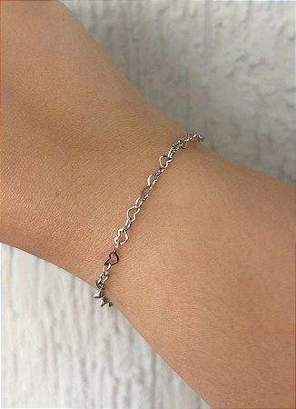 Pulseira de aço corrente de corações