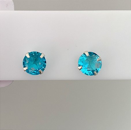Brinco de prata ponto de luz azul claro