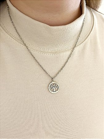 Colar de aço medalha árvore da vida