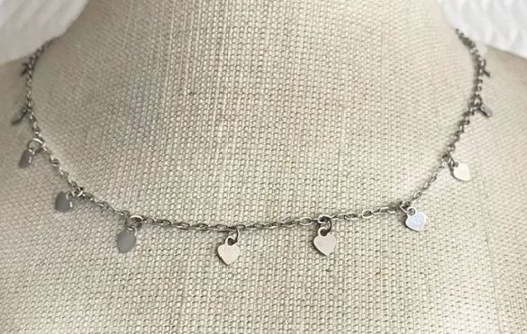 Colar de aço choker mini corações lisos