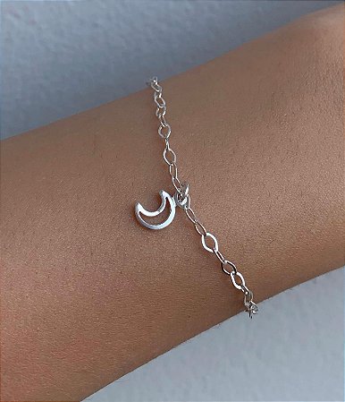 Pulseira de prata pingente lua vazada