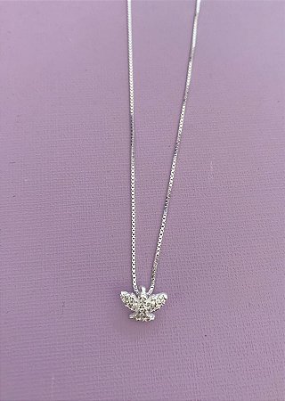 Colar de prata mini espírito santo cravejado