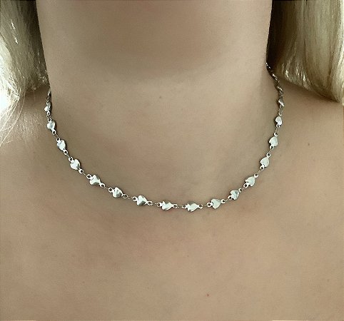 Colar de aço corrente com mini corações