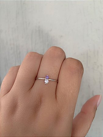 Anel de prata zircônia roxa e cristal