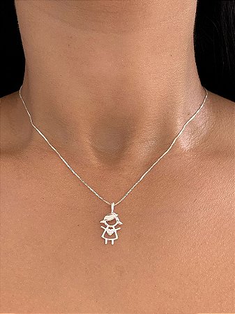 Colar de prata menina cravejada