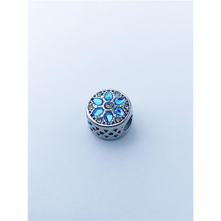 Berloque de aço passante flor azul com zircônias
