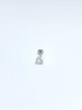 Piercing de prata tragus / helix coração vazado cravejado
