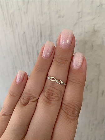 Anel de prata mini infinito com 2 pontos de luz
