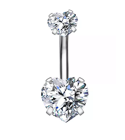 Piercing de aço umbigo 2 corações de zircônia