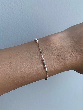 Pulseira de prata entremeio 5 bolinhas
