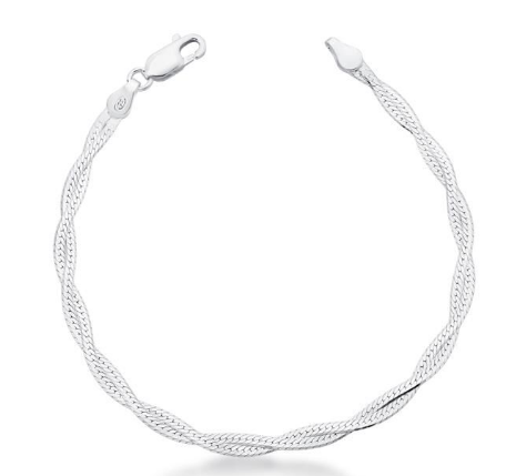 Pulseira de prata 2 fitas trançadas