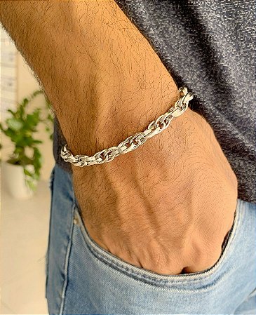 Pulseira de aço masculina elos trançados