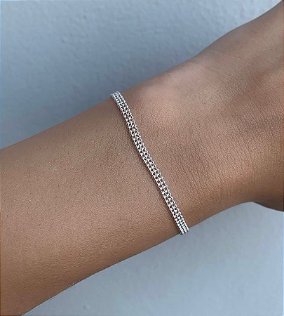 Pulseira de prata tripla de mini bolinhas