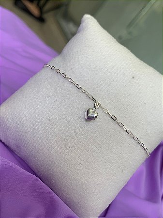 Pulseira de prata coração liso pequeno
