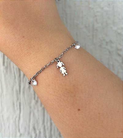 Pulseira de aço menina com 2 zircônias