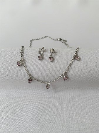Conjunto de aço infantil coração rosa
