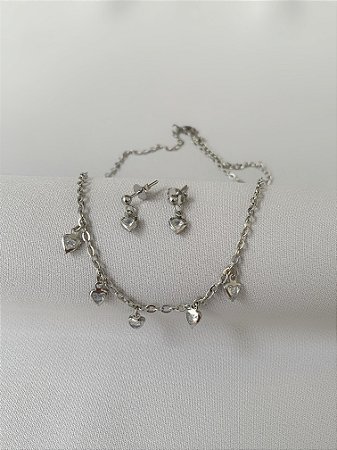 Conjunto de aço infantil coração cristal