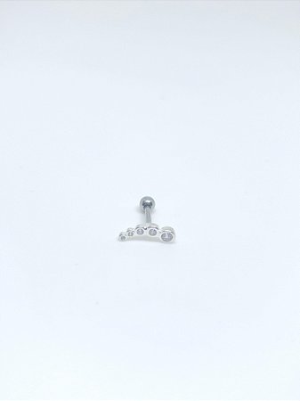Piercing de prata curvado 5 zircônias orelha esquerda