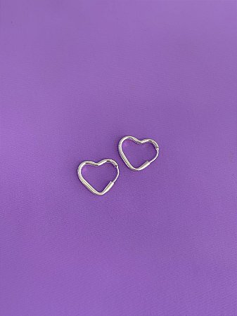 Brinco de prata argola coração 12mm