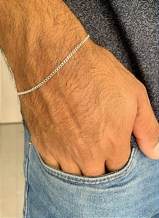 Pulseira de prata masculina groumet 1mm