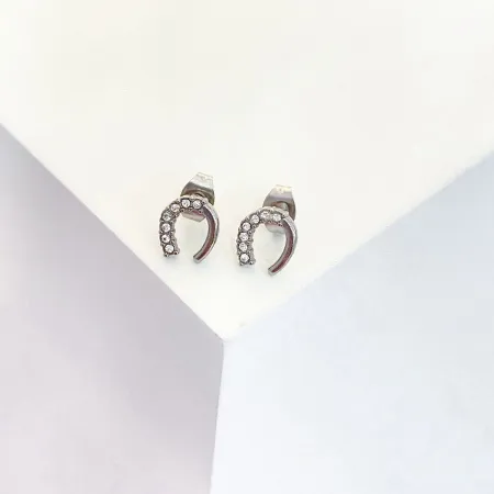 Brinco de aço ferradura com zircônias