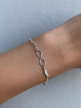 Pulseira de prata infinito com 2 zircônias
