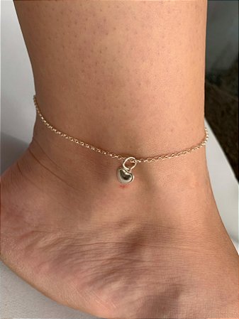 Tornozeleira de prata coração liso com borda