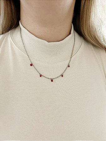 Colar de aço pontos de luz vermelho