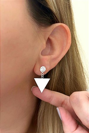 Brinco de prata zircônia com triângulo
