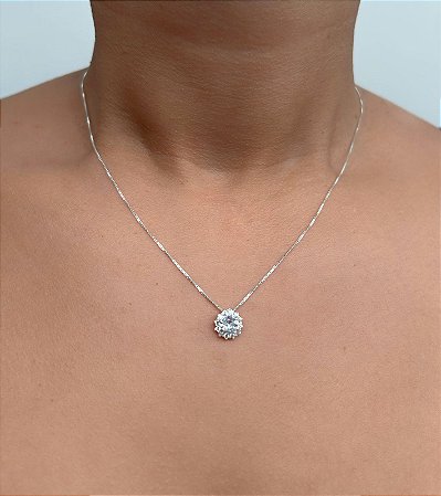 Colar de prata ponto de luz  cravejado