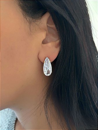 Brinco dourado gota cristal