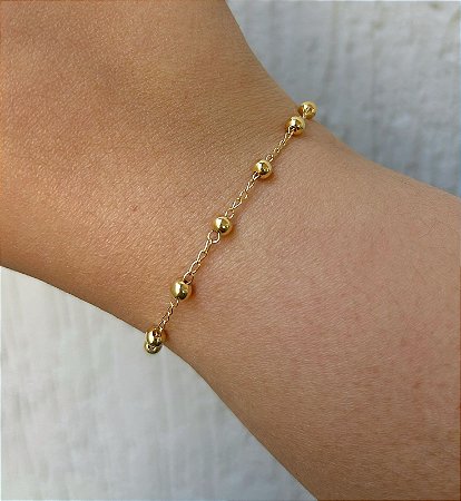 Pulseira dourada bolinhas lisa