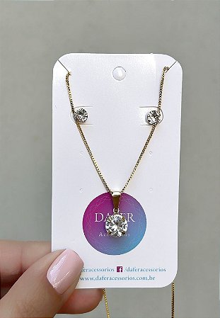 Conjunto dourado ponto de luz zircônia