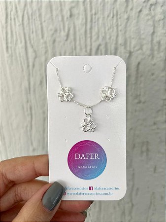 Conjunto de prata flor com pontos de luz