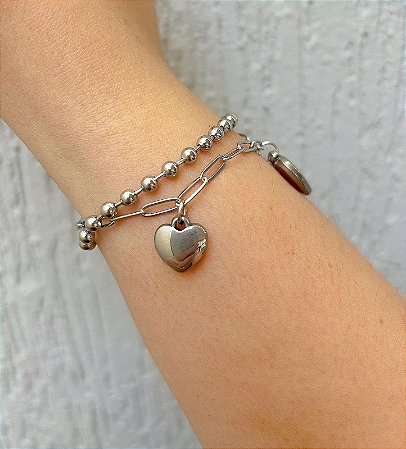 Pulseira de aço Dupla 2 corações