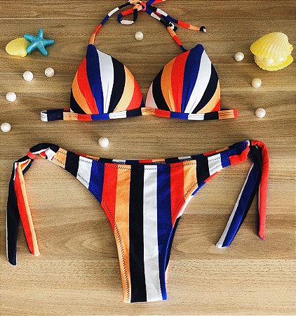 Biquíni listrado colorido Clearance